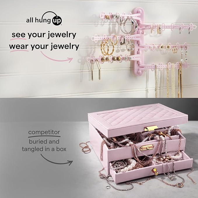 6-Tier Wall Jewelry Organizer Wall Mounted Jewelry Organizer Earring Holder Wall Mount Hanging Necklace Organizer Jewelry Hanger Hanging Necklace Holder Organizer Display (Pink)