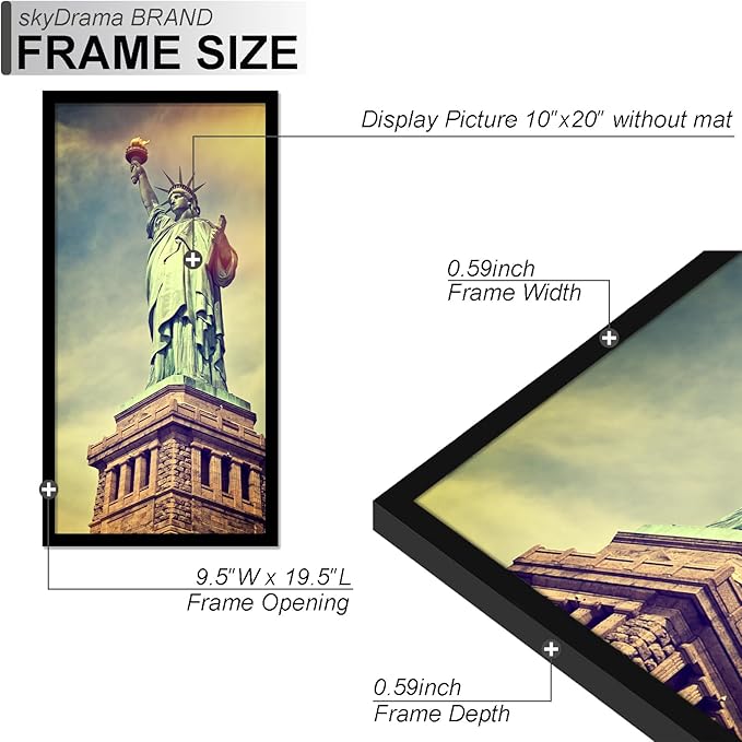 100% Solid Wood 10x20 Picture Frame Set of 3, Black Frame for 10 x 20 Inch Picture Poster Photo, Light Weight 10 by 20 HQ Matte Black Frame for Wall - 3 Pack/Black/10 x20