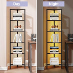 TUTOTAK Corner Shelf with LED Light, 6-Tier Corner Bookshelf for Small Space, Narrow Display Corner Shelf Stand with Storage Rack, for Living Room, Bedroom, Black BS05BK006L