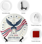 250th Anniversary Decorative Plates 8 Inch Patriotic Decorations Eagle Liberty Bell Commemorative Plates with Stand Memorial Day 4th of July Veterans Day Home & Office