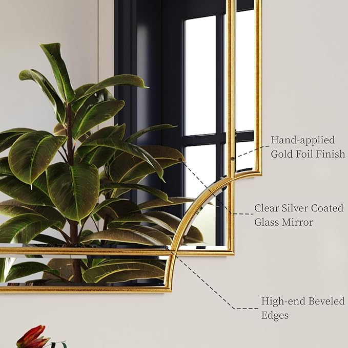 Kelly Miller 20"x30" Small Gold Bathroom Mirror for Wall Mount, Beveled Vanity Mirror for Master Bath Half Bath