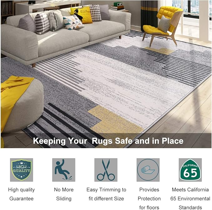 Non Slip Rug Pad Grippers - 9x12 Ft, 1/8" Thick, (Felt + Rubber) Double Layers Area Carpet Mat Tap, Provides Protection and Cushioning for Hardwood or Tile Floors