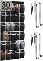 Over the Door Shoe Organizer with 30 Breathable Mesh Pockets - Large Capacity Closet Storage for Men & Women, Hanging Shoe Rack Organizer (Black, 30-Pocket)