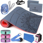 1/3 Yoga Mat Thick, Yoga Kit and Sets for Beginners Include High Density Yoga Mat with Multi-loops Yoga Strap, Yoga Blocks, Booty Resistance Band Set & Door Anchor