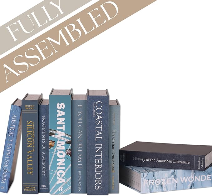 ORITZIO Blue Faux Books Set of 9 - Hidden Storage Fake Books Ideal for Coffee Table, Home Staging, Interior Design & Fashion Books, Old Money Aesthetic, Library Decor, Beach House Accessories