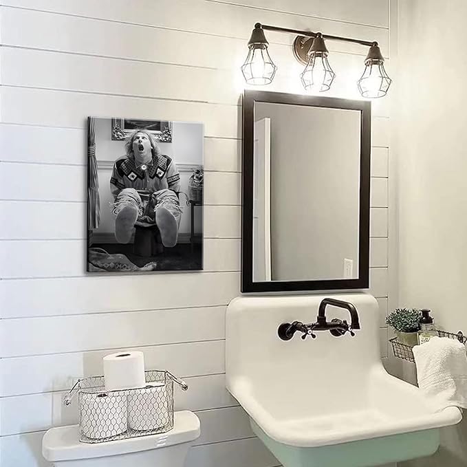 Funny Bathroom Canvas Wall Art Set of 2 - Black and White Vintage Humor Wall Decor, Dumb And Dumber Comedy Movies Posters for Toilet Bathroom Decor 12x16 inch Framed