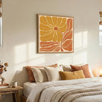 Framed Boho Abstract Floral Wall Art for Living Room, Square Orange Flower Canvas Artwork for Walls, Mid Century Modern Bohemian Pictures Wall Decor for Bedroom Dining Room Hallway Office, 24x24 Inch