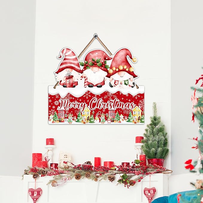 Hatzelou 1PCS Merry Christmas Sign for Wall, Cute Snowman Wooden Sign for Front, Merry Chrismas Welcome Sign, Perfect for Winter Farmhouse Garden Porch Decoration, Christmas Party Decor Supplies