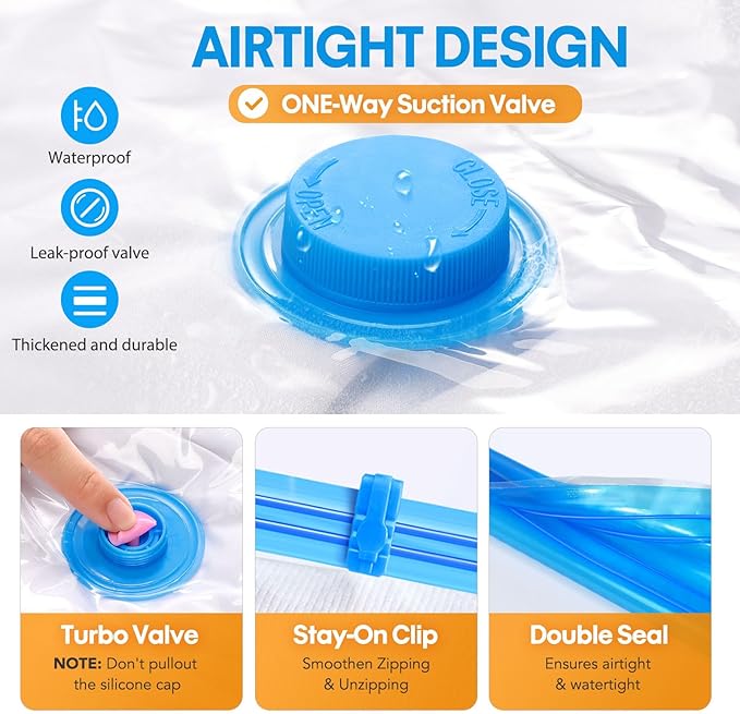 8 Pack Large Vacuum Storage Bags, Vacuum Seal Bags for Clothing with Hand Pump, 80% Space Saver Bags for Clothes, Pillows, Comforters and Blankets, Home Travel Essentials