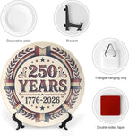 250th Anniversary Decorative Plates 10 Inch Vintage Patriotic Decorations Commemorative Plates with Stand Independence Day 4th of July Semiquincentennial Home & Office Decor