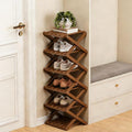 The 9-Tier No-Assembly Bamboo Rack, 2-9 Tier Folding Shoe Storage Rack, Space-Saving Organizer for Shoes, No Assembly Narrow Shoe Shelf for Entryway Closet Dorm (Brown, 6 Tier)