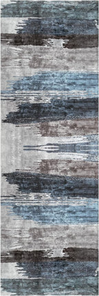 Ciicool 2'6"x10' Washable Runner Rug, Modern Abstract Hallway Rugs Runner, Non-Slip Thin Accent Rug Lightweight Navy Grey Print Distressed Carpet for Laundry Entryway Bedroom Kitchen Indoor