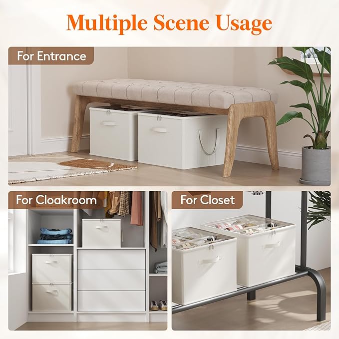Lifewit Shoe Storage Organizer for Closet, Fabric Large Shoe Box Storage Containers with Clear Cover, Foldable Bins for Boots Heels Sneakers Fits 24-32 Pairs (Each 12-16 Pairs) 2 Pack White