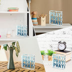 Religious Gifts for Women - Pray on it Pray over it Pray through it Acrylic Sign Decorative for Home Office Pastor Farmhouse Living Room Church Table Desk Bookshelf Decoration (Blue)