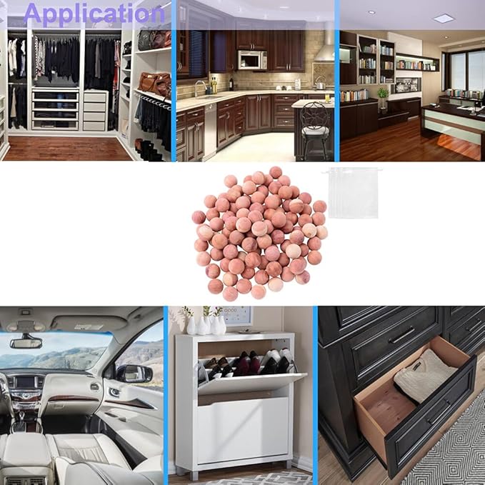Cedar Balls for Clothes Storages, 100pc Red Cedar Balls for Closets and Drawers with 3 Satin Bags