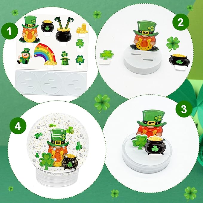 12 Set St. Patricks Day Glitter Snow Globe DIY Craft Kits, Clear Plastic Snow Globe Irish Party Crafts Kit for St. Patricks Day Party Favor Supplies Toddler Classroom Activities Gifts(St. Patricks)