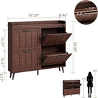 ChooChoo Shoe Storage Cabinet with 4 Flip Drawers, Deodorizing Shoe Organizer Storage for Entryway, Freestanding Hidden Slim Narrow Shoe Rack Cabinet, Walnut