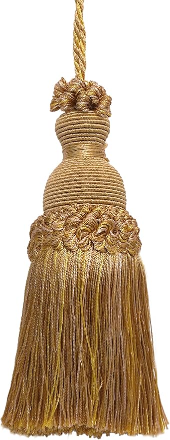 DÉCOPRO Beautiful Hand-Crafted 5" (12.5cm) Key Tassel, 3 1/2" (8.5cm) Loop # IKTJ, Rustic Gold #4975 (Light, Beige, Yellow Gold) Sold Individually