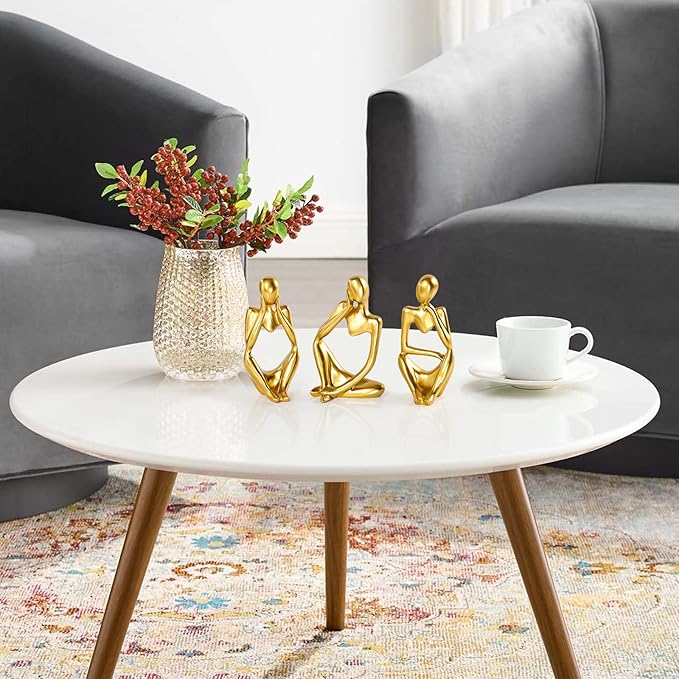 BMLCGJ Thinker Statue Gold Decor Abstract Art Sculpture, Golden Resin Collectible Figurines for Home Living Room Office Shelf Decoration,Great Gifts Ideas (Gold)