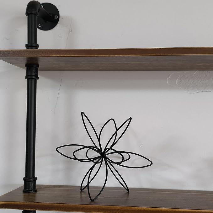 8" Black Sphere Decor, Abstract Tabletop Decorative Ball, Metal Floral Handmade Decorative Sculpture Home Decor Statues