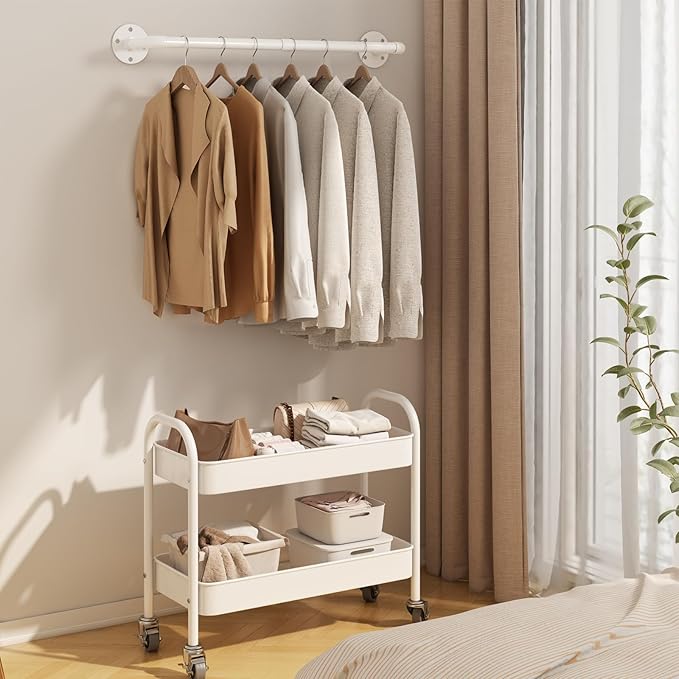 ERYTLLY Industrial Pipe Wall Mounted Clothes Rack,38 Inches Heavy Duty Detachable Garment Rack,Multi-purpose Hanging Rod for Closet,White