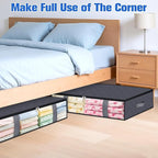 Under Bed Storage Containers, 6 Pack Blanket Storage Bags, Collapsible Storage Bags with Big Zippers, Clear Front, Shoe Storage and Organization for Clothes, Comforter, 75L, Grey