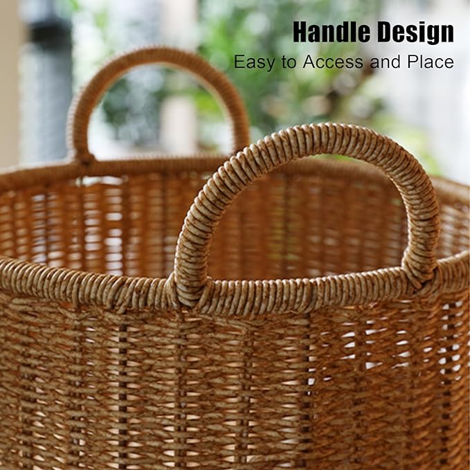 Entryway Tall Round Umbrella Stand with Chassis, Hand Made Imitation Rattan Umbrella Basket, Freestanding Umbrella Storage Basket for Home Office Hallway(28x45.5cm(11x17.9in), Coffee)