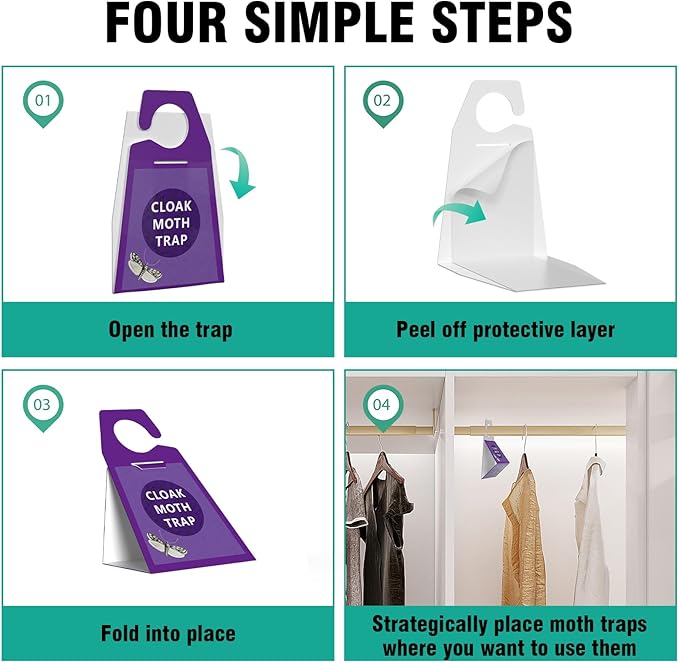 Moth Traps, Clothes Moth Killer with Sticky Glue Pheromone, No Toxic Odorless Organic Meal Moths Trap,Sticky Trap Based Repellent for Closets Carpet Kitchen Garden Barn,6 Packs