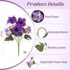 6 Pcs Artificial Flowers Fake Petunias for Outdoors, Faux Flowers for Outdoor Planter, UV Resistant Realistic Fake Plants for Outside No Fade for Garden Porch Patio Indoor Room Decor(Purple)
