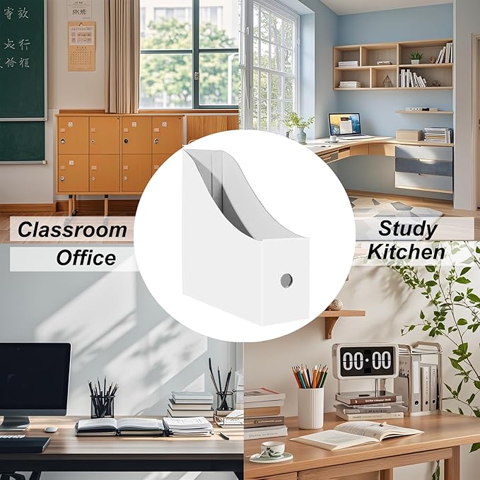 Limitliho 12 Pack White Cardboard Magazine File Holder for Desk, Shelves, Office or Home, Vertical Book Bins for Classroom and Library Use, 10.6'' H×10.2'' L ×3.5''W Folder Organizer Box
