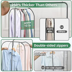 LANDNEOO 6 Pack Clear Garment Bags for Hanging Clothes with Zippers on Double Sides - 10'' Clothes Storage for Coat, Dress, and Fur in Closet - 32'' Long Suit Bags