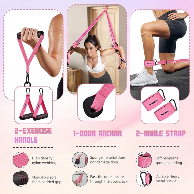 Resistance Bands with Handles for Women, Exercise Bands Set for Physical Therapy Yoga Pilates, 5 Level Workout Bands for Working Out with Door Anchor, Home Gym Fitness Equipment