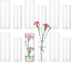 Glasseam Glass Cylinder Vase in Bulk: 12pcs Clear Small Bud Flower Vases for Centerpieces - Modern Hurricane Pillar or Floating Candle Holder for Wedding Party Table Living Room Home Decor, Tall 6"+7"