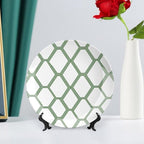 Grey Sage Green Mid Century Ceramic Decorative Plate of 6", 7", 9", 10", Custom Geometry Porcelain Dessert Plate Set, Art Decoration Household Decorations Wedding, Including Bracket And Special Hook