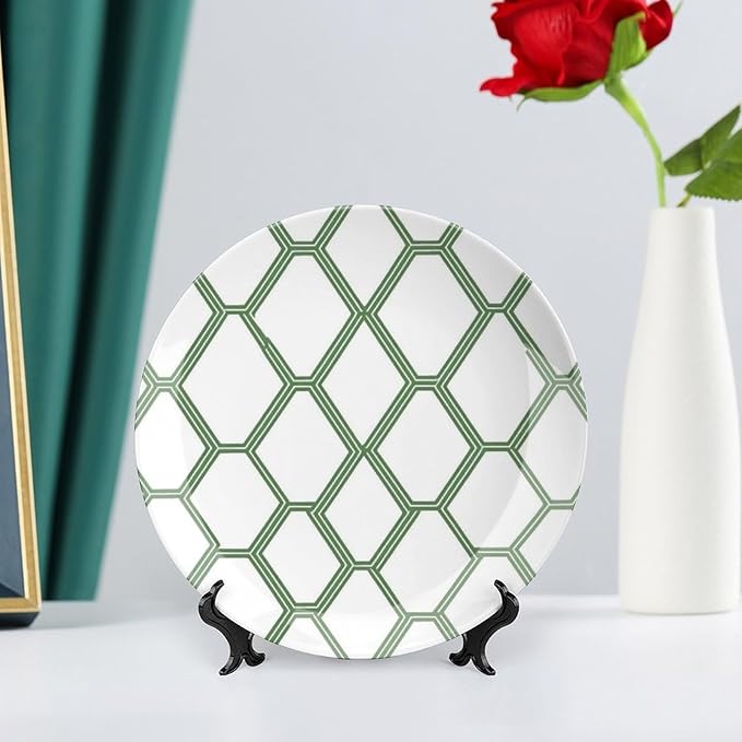 Grey Sage Green Mid Century Ceramic Decorative Plate of 6", 7", 9", 10", Custom Geometry Porcelain Dessert Plate Set, Art Decoration Household Decorations Wedding, Including Bracket And Special Hook