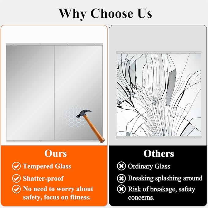 Ruomeng Home Gym Mirror, 48''x28''x2PCS Full Length, Large Frameless Body Mirror Tempered Glass for Gym, Workout, Yoga, Garage, Dance Studio