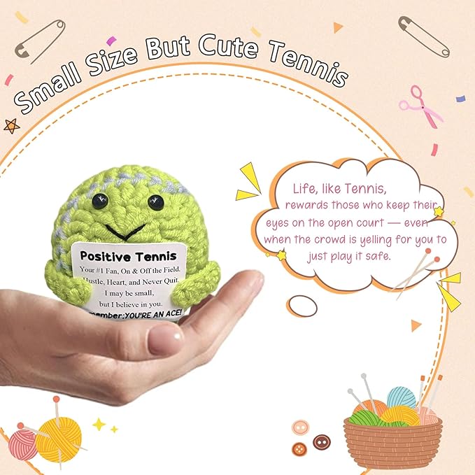 Handmade Tennis Decor - Inspirational & Funny Crochet for Tennis Lovers,Emotional Support Gift for Players,Coaches,Best Friends & Team Mates,Home Decor with Champion Mindset Quotes