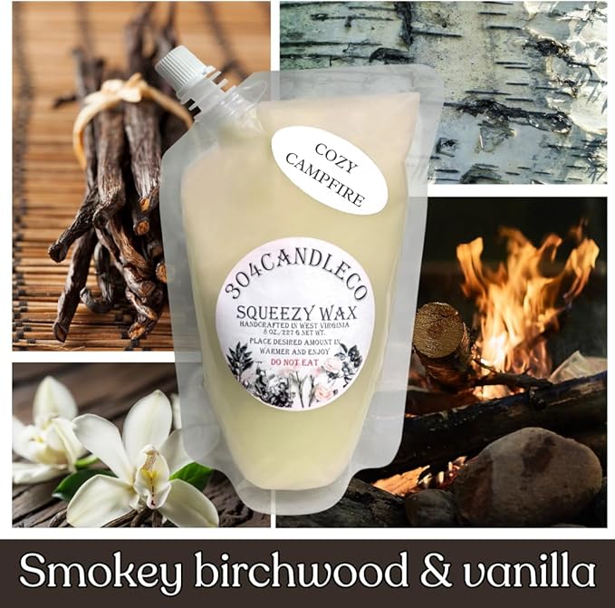 304CandleCo Large Squeeze Soy Wax Melt - 50 SCENTS! - Highly Fragrant & Hand-Crafted - Easy Mix & Match - American Made - Perfect for Wax Warmers (3oz, Cozy Campfire)