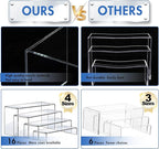 Aheroi Display Risers, 16 Pcs 4 Set(7”L~8”L~9”L) Acrylic Riser Display Shelf, Clear Risers Display Stands, Rectangular Acrylic Risers for Decor Display, Cupcake Candy Shoe Showcase Stands