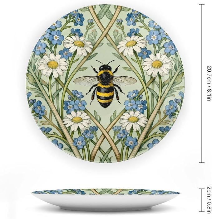 Home Decorations Plates Ceramic, William Morris Flowers And Bees Customize Christmas Gifts Ceramic Dinner Plates for Art Decoration Table Festival Decor, with 1 Display Stand