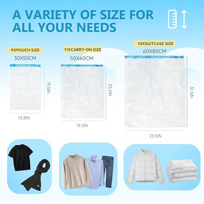 Compression Bags for Travel - Travel Essentials - 30 Pack Space Saver Bags - No Vacuum Needed - Compression Packing Bags for Cruise Accessories