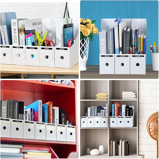 24 Pcs Cardboard Magazine File Holders Organizer Box Magazine Holder Sturdy Book Magazine Paper Organizer Storage Folder Holder for Home, Office, Desk and Shelves Supplies(White)
