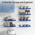 upsimples Floating Shelves for Wall, Wall Shelves for Decor Storage Set of 6, Wall Mounted Wood Shelf for Bedroom, Living Room, Bathroom, Kitchen, 15.7 inch Long Picture Ledge Shelf, Navy Blue
