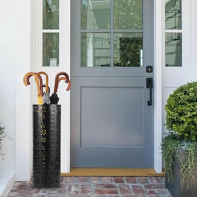 Umbrella Stand for Entryway, Metal Umbrella Holder, Freestanding Umbrella Stand Round Umbrella Holder Bin Waterproof Umbrella Storage Rack Indoor Walking Stick Holder for Home Entryway(15*42cm,Black)