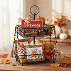 Equsion Seasonal Wooden Bead Garland with Tassels, 3.3 ft Holiday Vintage Boho Bead Garland Easter Tray Decoration, Vase Wall Room Art Birthday Party Decoration(Halloween Colors)