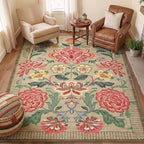 GarveeHome Floral Botanical Washable Rugs 5x7 Area Rug for Living Room, Camel Taupe Brown Vintage Boho Cottage Throw Rugs Low Pile Carpet for Bedroom Dining Nursery Rug