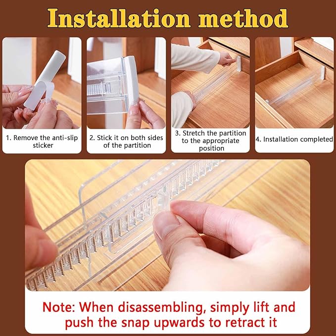 12 Pack Drawer Dividers for Clothes, 3.15" High 11.34"-19.69" Adjustable Expandable Dresser Drawer Organizer, Clear Plastic Separators for Dresser, Baby Clothing, Underwear