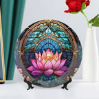 Decorative Plates, Moroccan Water Lily Stained Glass Print Display Plate for Home Office Kitchen Table Decor Porcelain Plates 10 Inch, Gifts for Lotus Lover