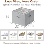 StorageWorks 2 Pack Shoe Organizer for Closet, Foldable Shoe Storage Box with Adjustable Dividers, Fabric Shoe Boxes Organizer for 32 Pairs, Closet Organizers and Storage Bin for Boots, Sneakers, Grey