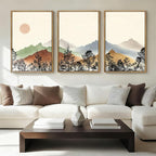 Large Boho Mountain Wall Art Framed Mountains Wall Decor Farmhouse Landscape Art Prints Boho Landscape Artwork Rustic Mountain Wall Pictures Set of 3 for Living Room Bedroom Office Farmhouse 36x24 Inches